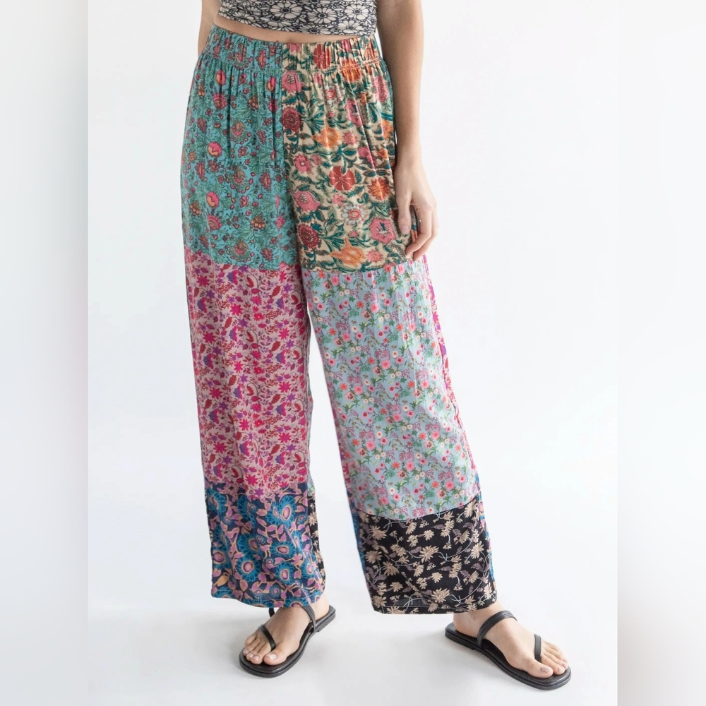 NATURAL LIFE Colorful Patchwork Wide-Leg Pants